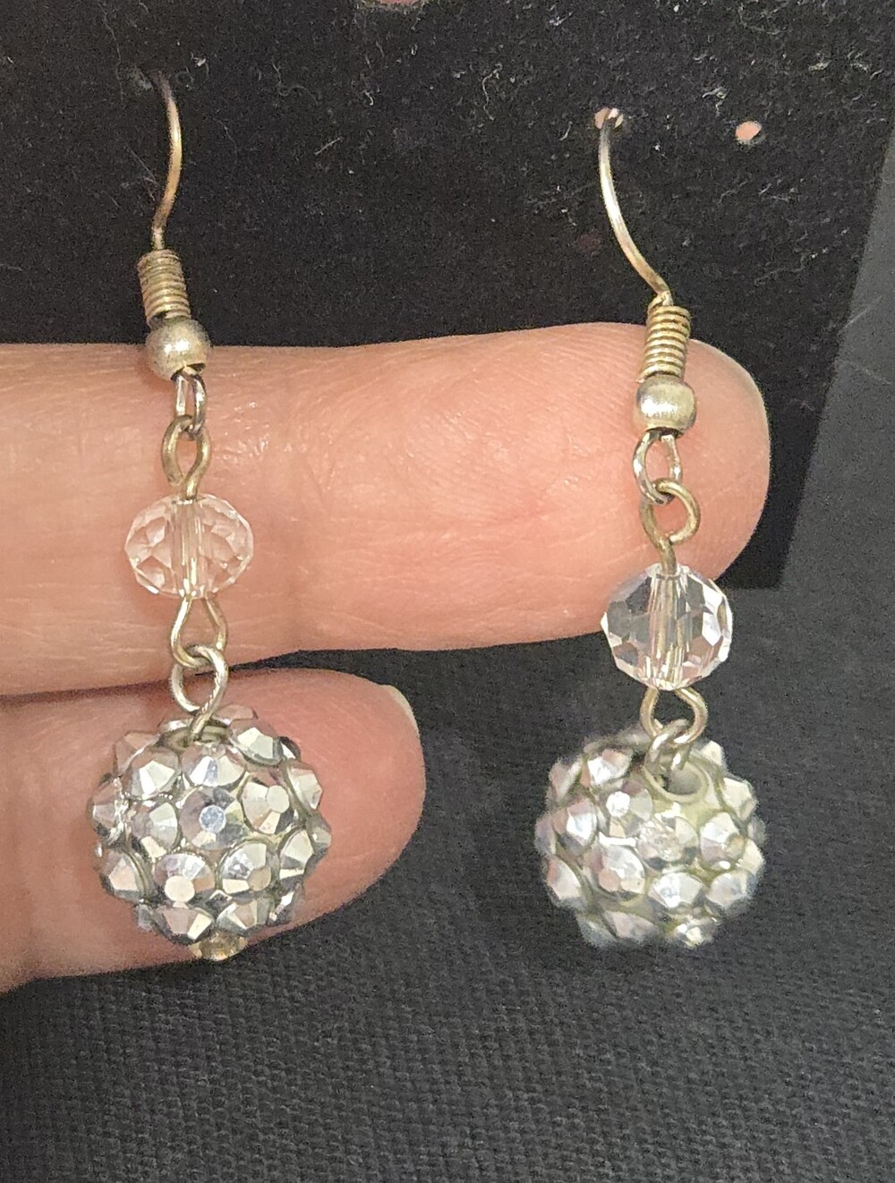 Silver Mirror Look Ball Drop Earrings - Clear